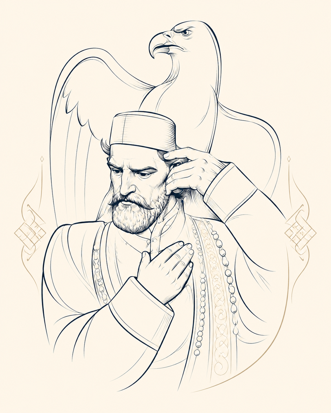 Line-art portrait of Petar II Petrović-Njegoš