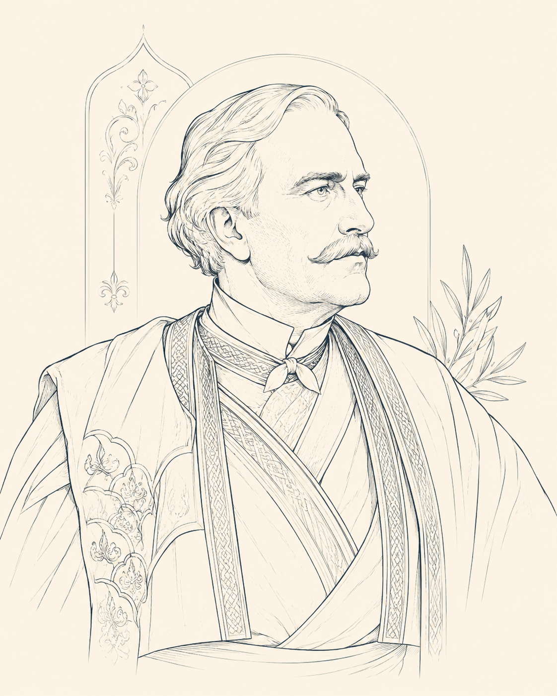 Line-art portrait of Jovan Dučić