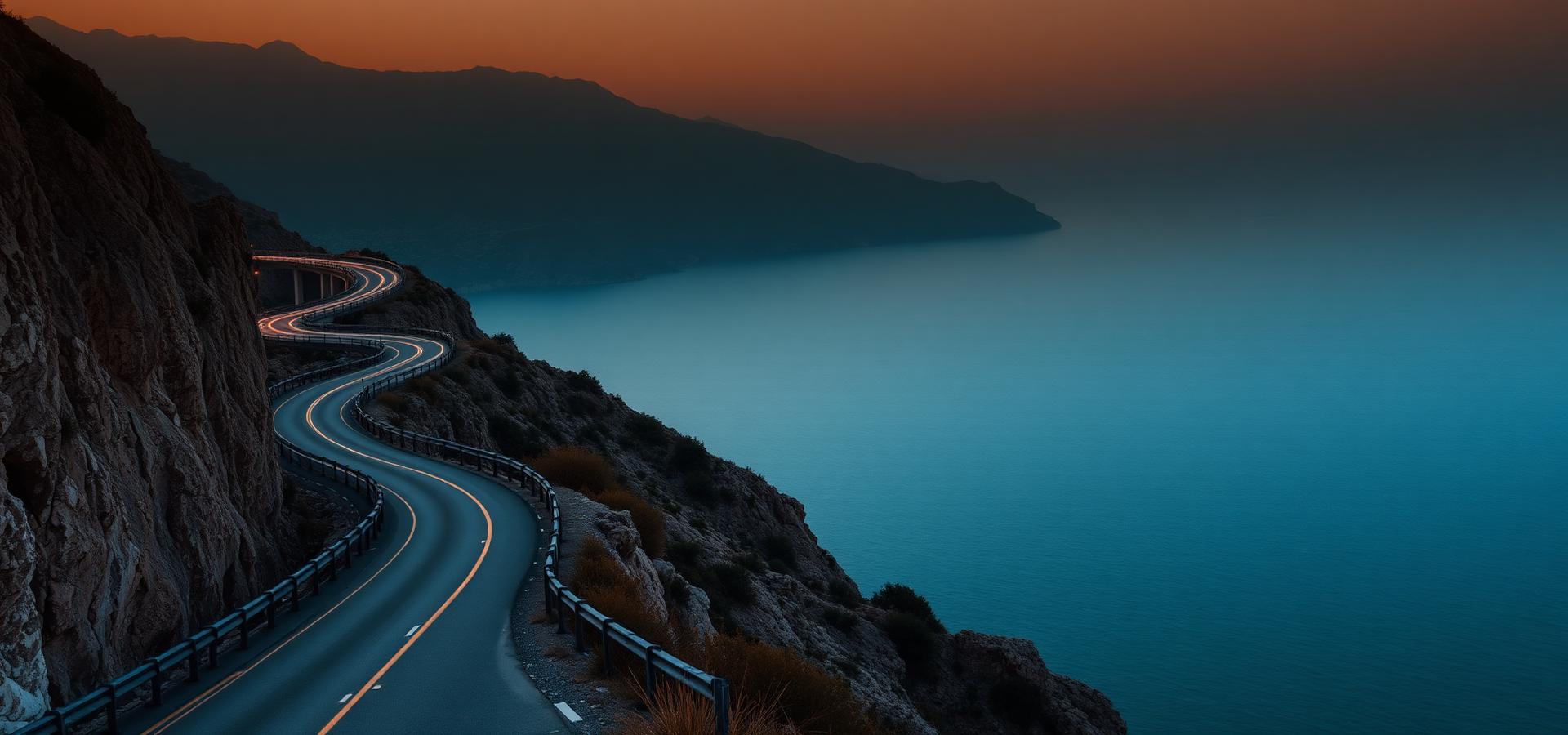 Coastal road at dusk along the Adriatic